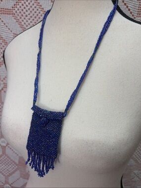 Vintage Beaded Pouch Necklace | Handcrafted | Fringe